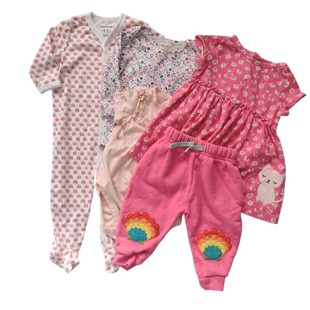 Roller Rabbit Frugi Baby Girls 6-9 mos Pink Clothing Lot Organic Cotton Cute Set